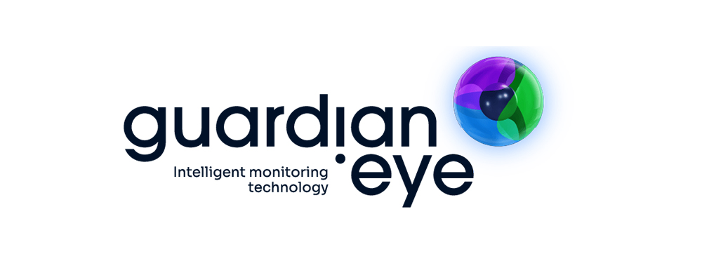 Guardian Eye logo with the words “Guardian Eye Intelligent Monitoring Technology” in bold black lettering. Beside the wordmark is a circular emblem composed of three colours, green, purple, and blue forming a continuous ring.