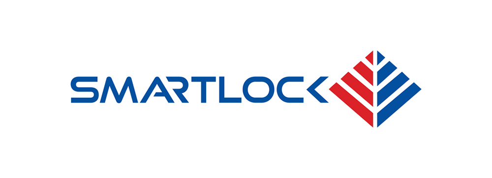 Smartlock logo with the word “Smartlock” in bold blue lettering, accompanied by a geometric emblem in blue and red composed of angled, layered shapes with white spacing between each section.