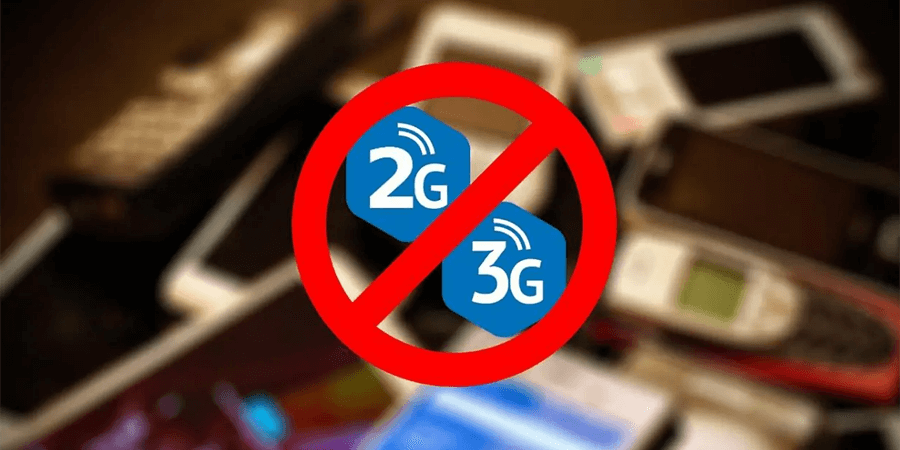Blurred cellphones in background with large blue 2G and 3G symbols in foreground, each crossed out by a red prohibition symbol.