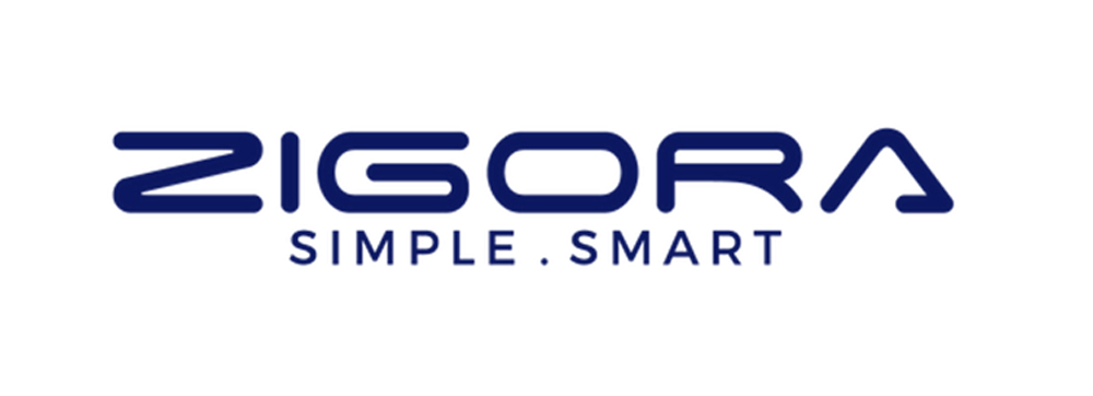 Zigora logo in dark blue with the words simple and smart beneath, separated by a full stop.